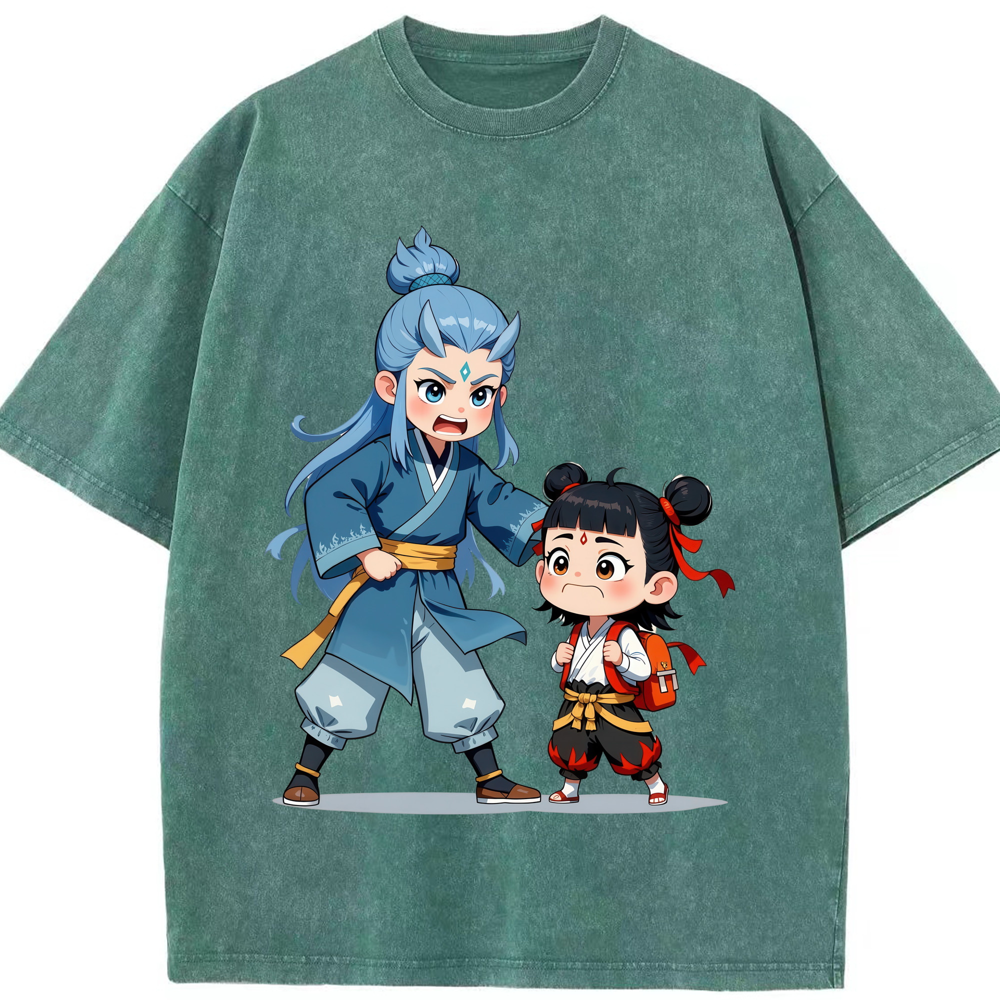 （画像用） Ne Zha 2 ナタ 魔童の大暴れ 綿100% ヴィンテージ風 半袖Tシャツ（フロントプリント）